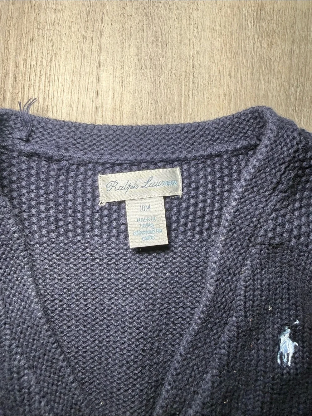 Ralph Lauren Dark Navy Knit V-Neck Cardigan with Pony